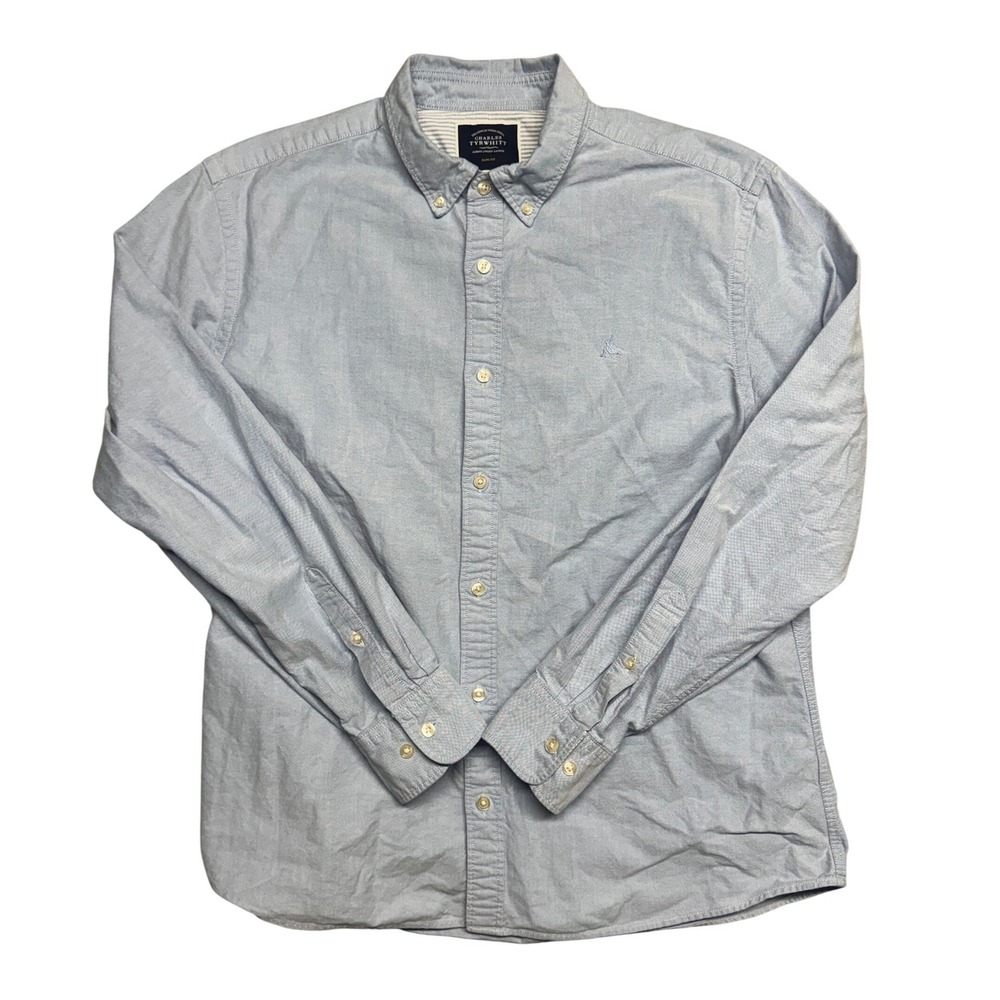 Charles Tyrwhitt Mens XL Slim Fit Light Blue Chambray Button Down Shirt Logo